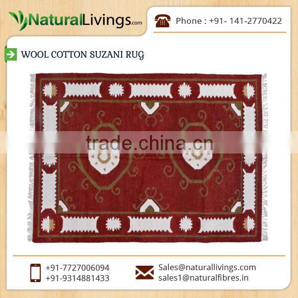 Wool Cotton Made Bright Red Suzani Fabrics Rug