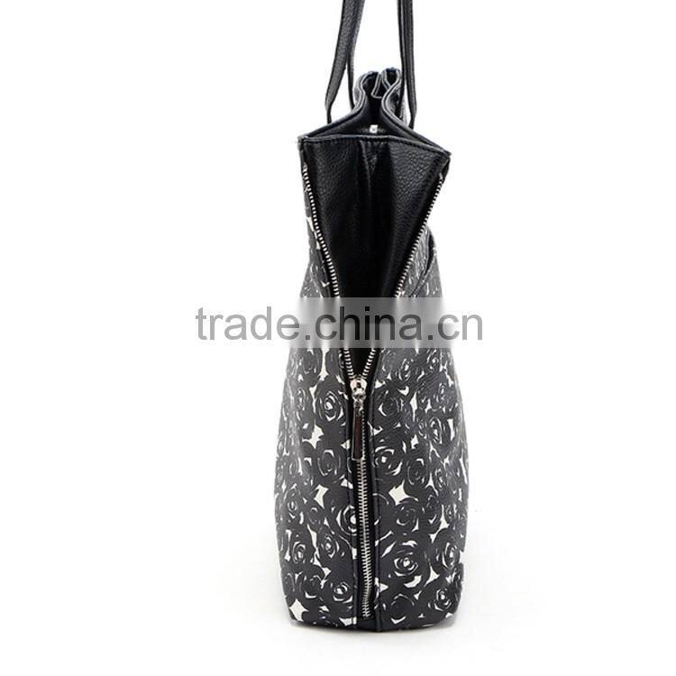 china oem manufacturer dear handbag in black rose pattern