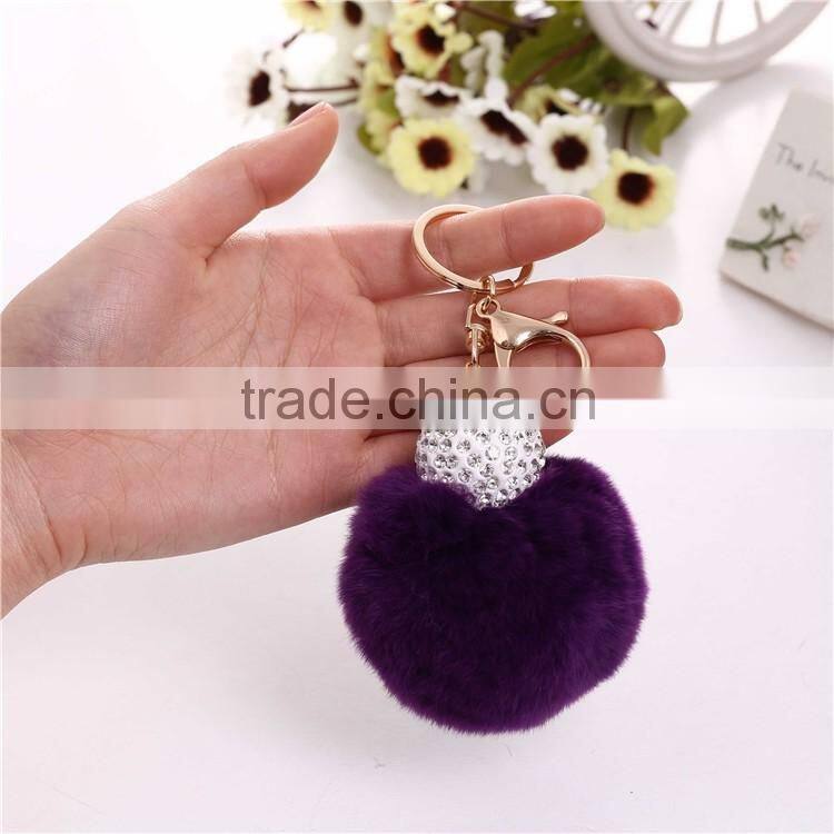 Royal Blue Rabbit Fur Pompom Valentine's Day Gift Keychain