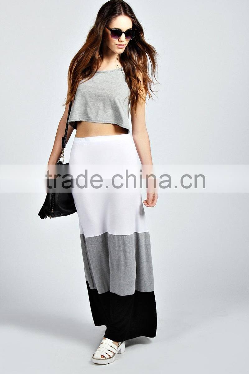 High Fashion Colour Block Woman Jersey Maxi Skirt Long Maxi Skirt