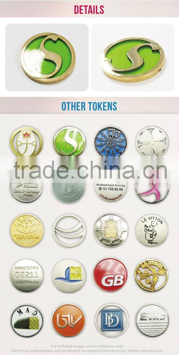 Customized soft enamel engraved logo euro shopping cart token manufacturers