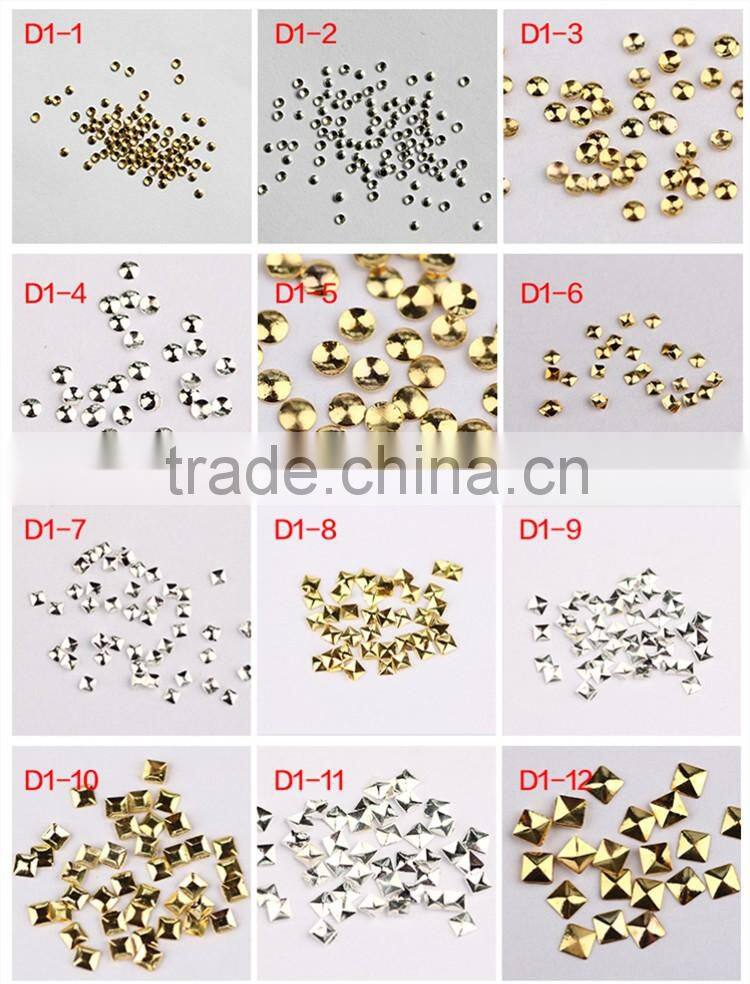 2016 Hot Sales Japanese Style Metal Stud Gold Rivet 72 designs type nails,3D Nail Art Mixed Shape Metal Stud Nail Rhinestone Gem