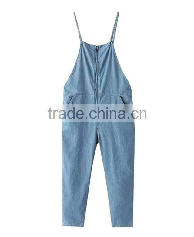 casual style loose fit denim overall with zip deatails (JXA072)