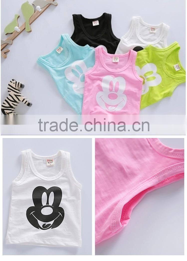 Factory Price Multicolor Children Soft Cotton Cartoon Face Printed Cheap Vest