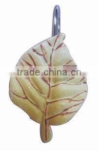 plant design shower curtain with12 pcs decorative resin hooks