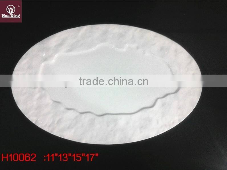 H10065 white porcelain hand-made embossment restaurant oval plate