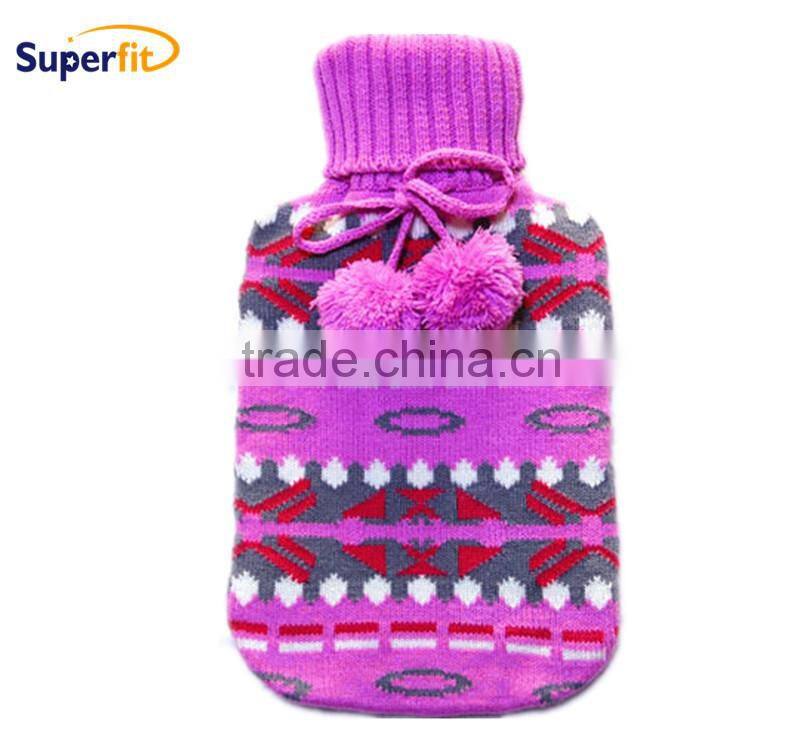 2L capacity fur accessory knitted rubber BS1970-2012 hot water bag covers