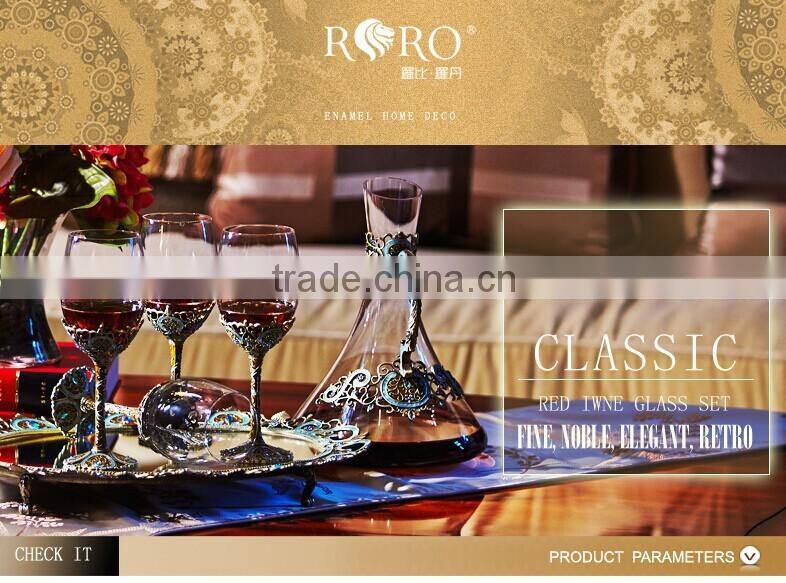 RORO Classic Pattern enamel home decoration pewter design craft goblet crystal red wine glass set