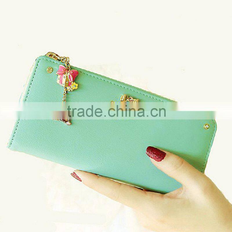 Women Leather Bow Pendant Clutch Long Card Purse Handbag Zip Wallet Bag Holder