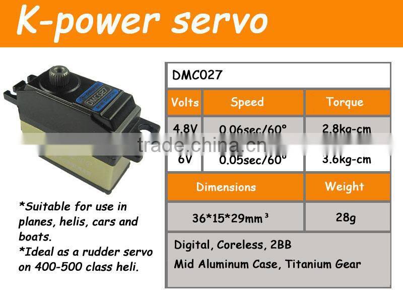 K-power high quality servo sets ideal for 500 class helicopter swashplate/ CCPM and Rudder/ Tail