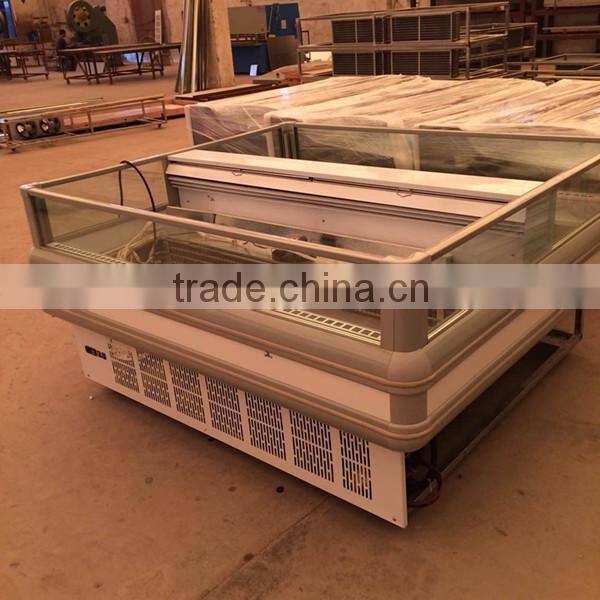 Double side commercial supermarket meat and fish display freezer