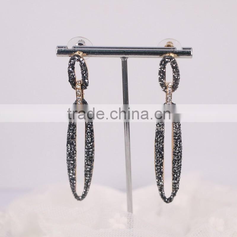 Hollow Oval Gemstone Stud Earring, rhinestone paved golden earring designs for women