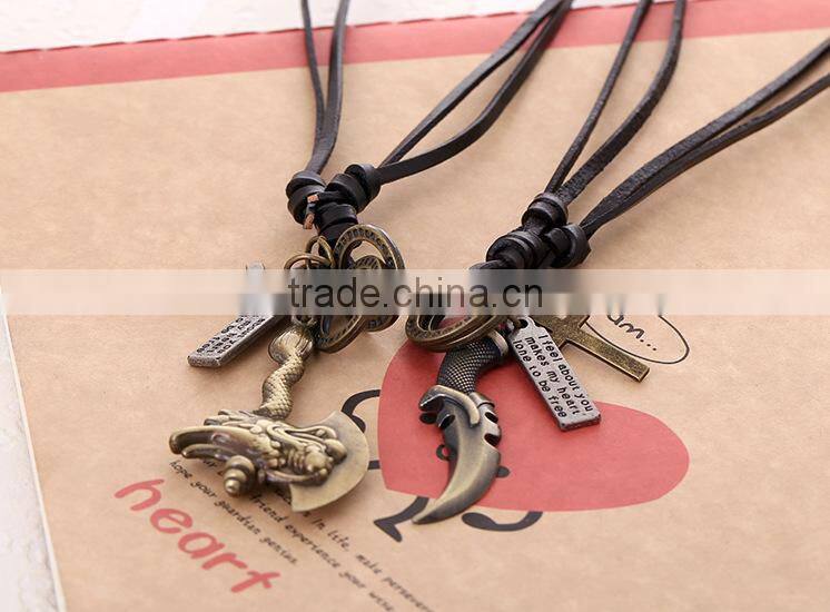 2015 new fashion N0017 wholesale leather necklace fashionable design mens leather necklace