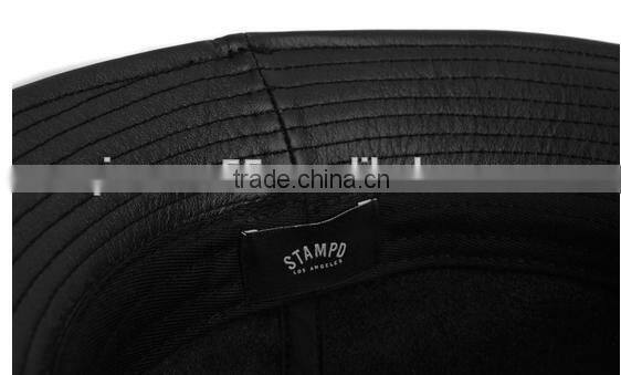 hip hop fashion style cool schoolbay genuine leather foldable round black leather blank bucket hat
