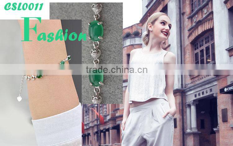 925 sterling silver green chalcedony bracelet, Charm bracelets for women