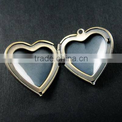 29mm vintage style antique bronze brass plain blank heart photo locket pendant charm DIY supplies 1131017