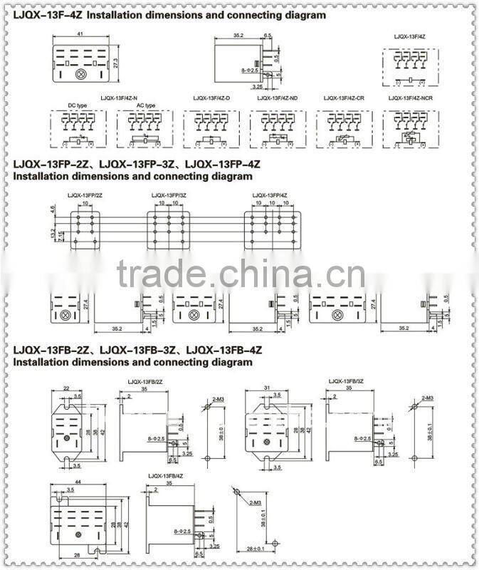 11pins 10A general purpose dc12v/dc24v/ac220v electrical relay LJQX-13F-3Z/HH63P/LY3 with LED