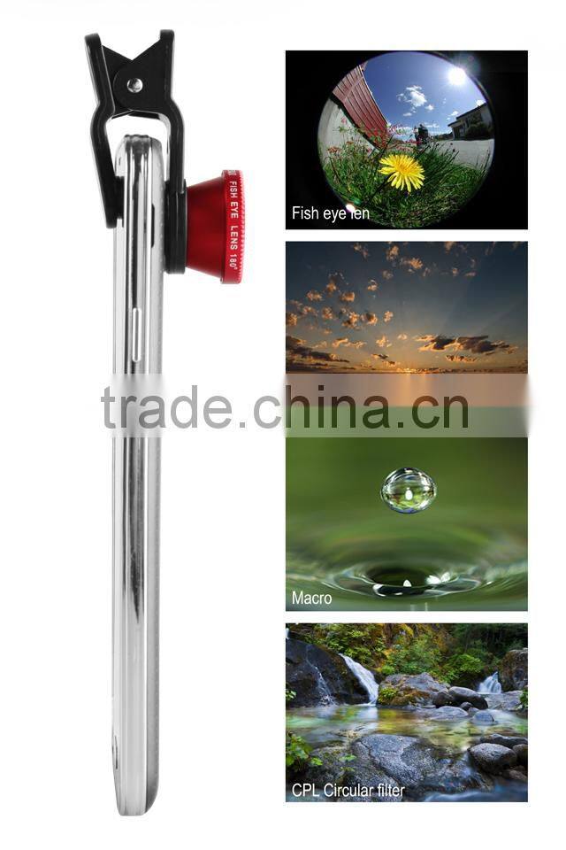 Portable 0.65X Wide-angle Lens+Fisheye+Macro+CPL 4-in-1 Camera Lens Set For Mobilephones Tablets Notebook