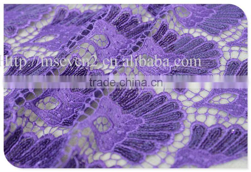 High quality polyester red/purple crochet swiss lace fabric with sequin
