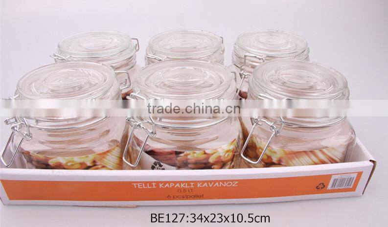 6pcs glass storage jar with glass lid in a paper tray