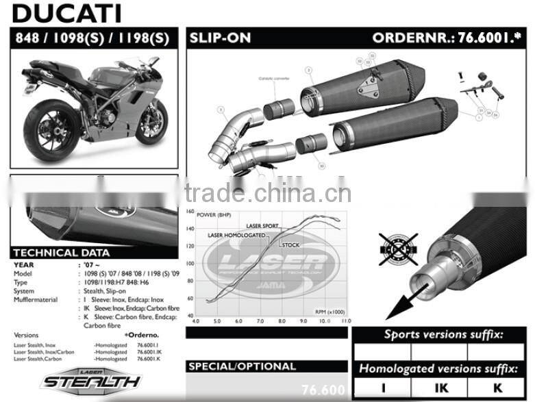 For DUCATI 1098 (S) 2007 Motorcycle Exhaust Pipe LASER Stealth slip-on mufflerset