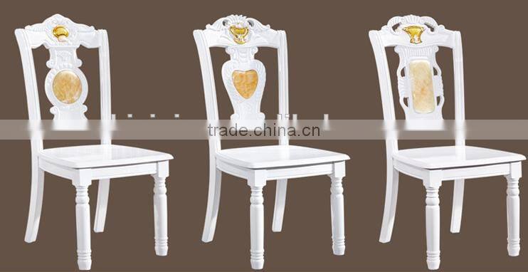 Chinese style dining room furniture, solid wood white and gold color marble top lazy susan diing table