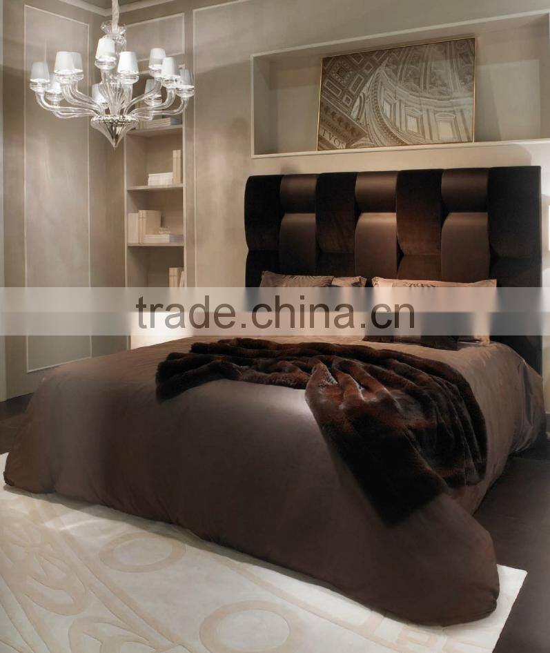 Latest Home Bedroom Design King Size Bed With Velvet Fabric Headboard / Deluxe Mordern Five Start Hotel Double Bed MOQ 1PC