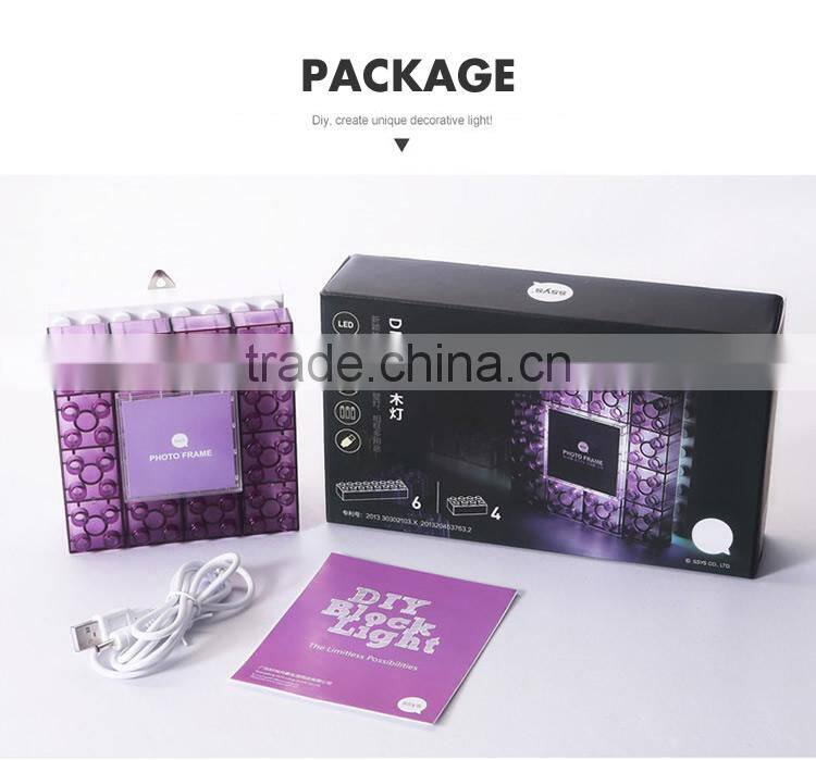 DIY Block Toy Photo Frame LED Table Lamp
