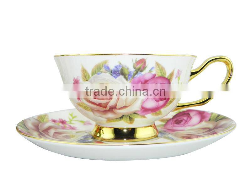 200ml Bone China European Style Flower Pattern Coffee Cup with Saucer Set for Valentines Gift