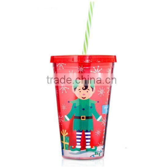 cheap factory audit 16oz plastic straw cup for christmas sale