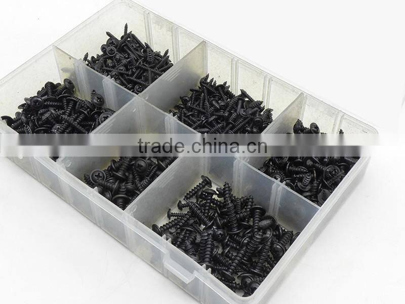 DIY Assortment Box of 700 Black Self Tapping Screws PZD Flange 350563
