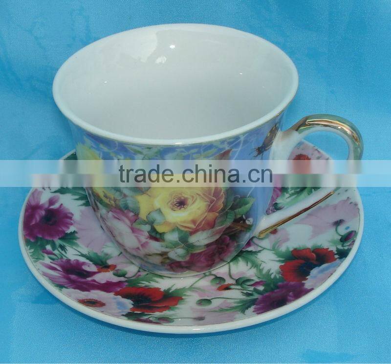 Ceramic gift cup with handle and plate