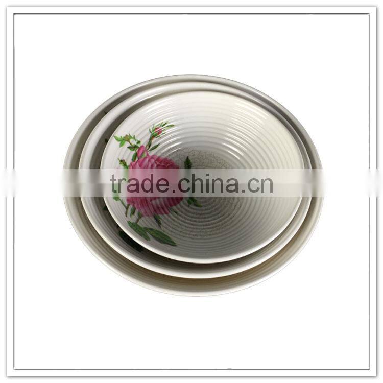 Melamine hot selling unbreakable ceramic-like floral print swirl pattern restaurant plastic bowl set