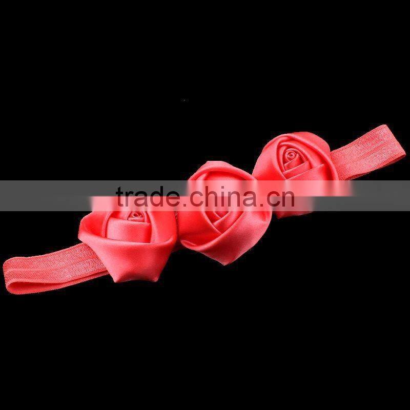 handmade satin rose flower headband for kids hair accessories