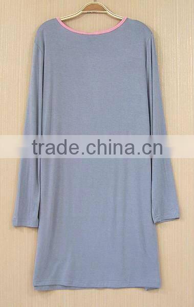 wholesale cheap custom 100% cotton long sleeve printing sleepwear nightskirt