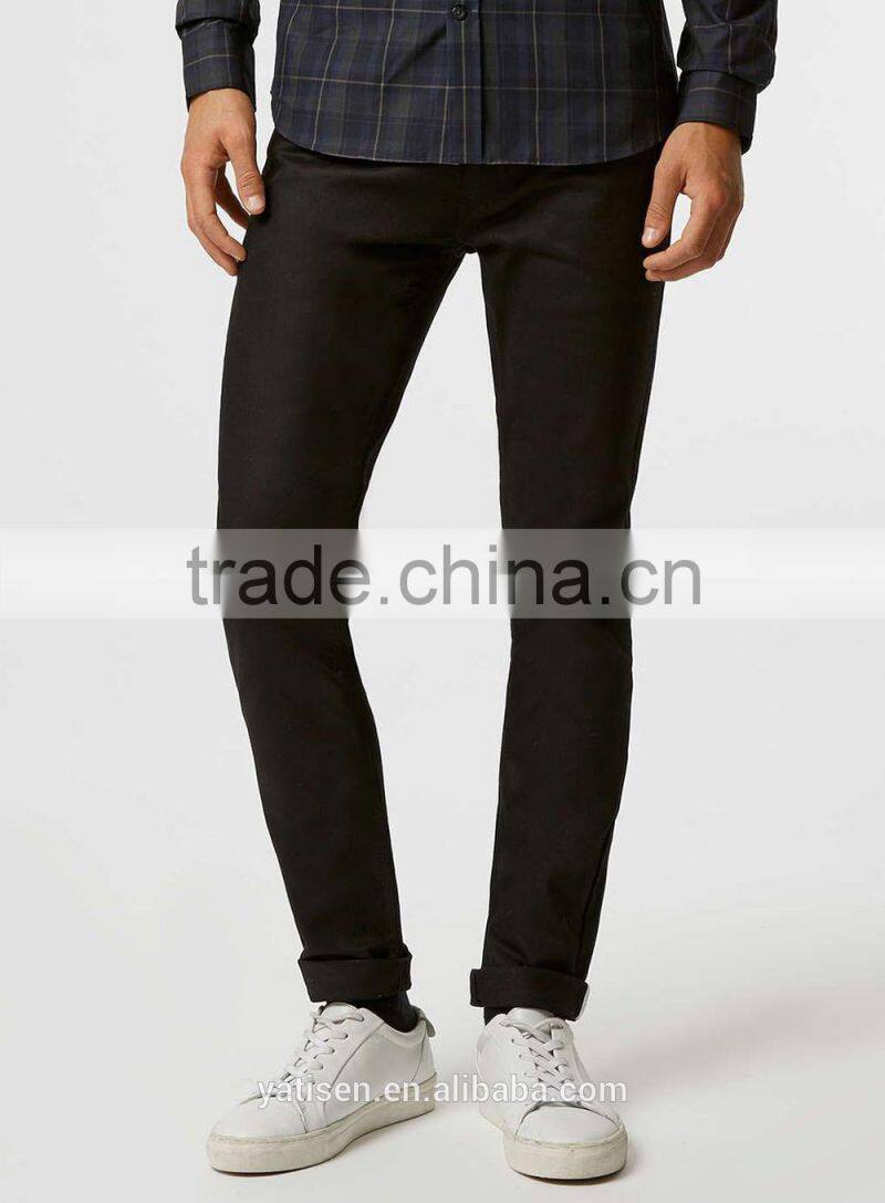 Black Twill Stretch Skinny Chinos new fashion men's solid slim fit cotton casual pants trousers