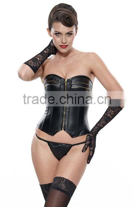 2015 Best Sale High Quality Plus Size Leather Steel Boned Waist Training corset