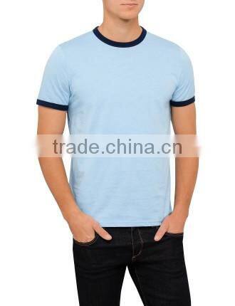 pure organic cotton classic breathable men's tee round neckline contrast piping pique t shirt