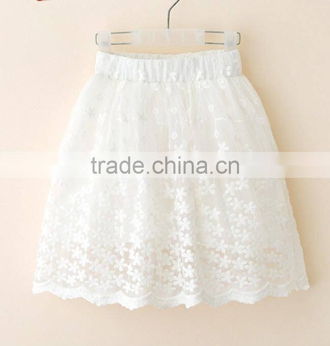 Chlidren Lace Trim Pleated Embroidered Short Skirts Of Wide Out Lined