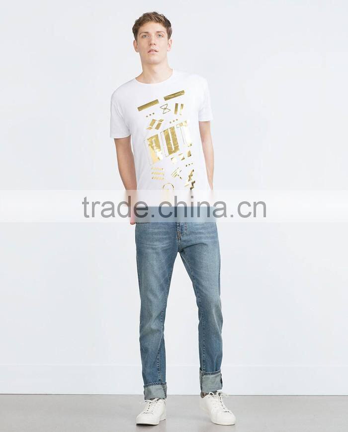 Fashion design golden printed custom t shirt men
