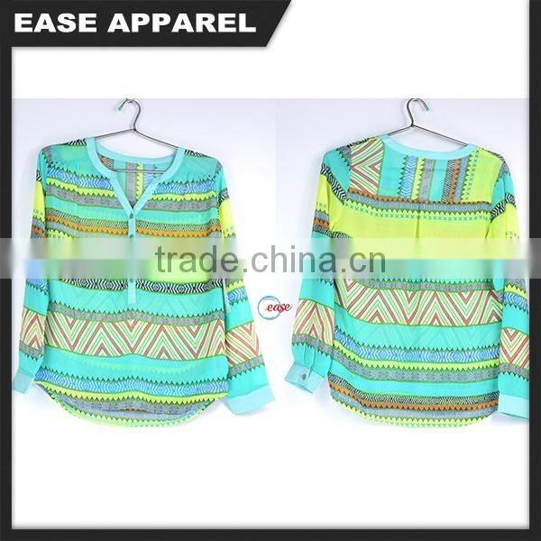 sexy summer ladies Y neck multi colours print blouses