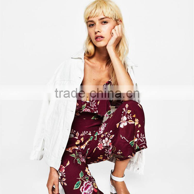 2017 Hot sale woman floral printed, sexy irregular sleeve jumpsuits