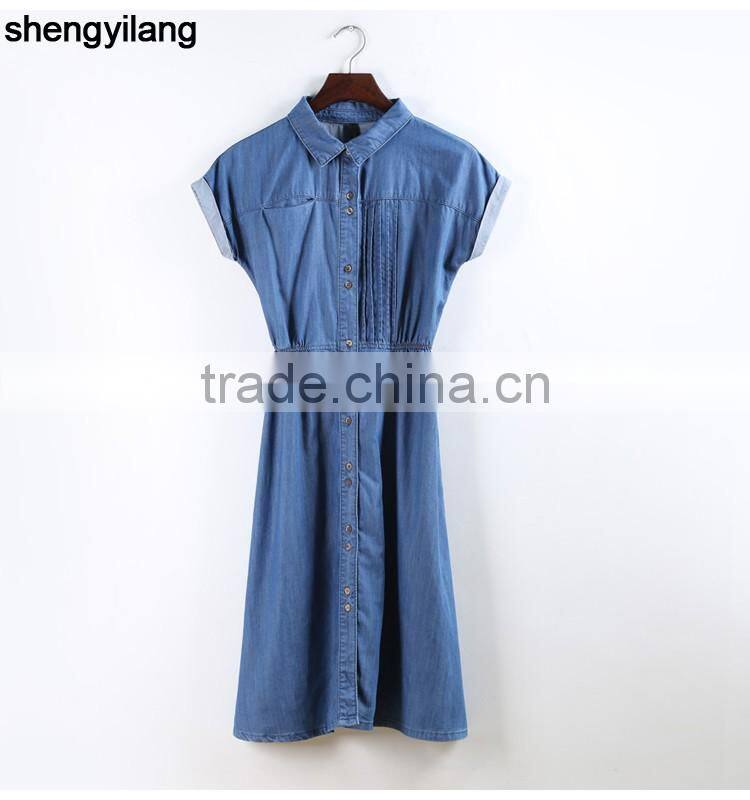 elegant short sleeve denim jeans dress/women casual dress