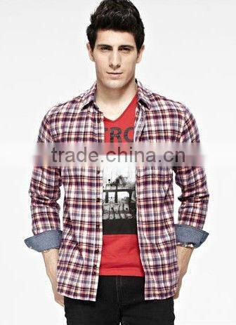 2016 fashion contrast color long sleeve flannel plaid casual shirt for men