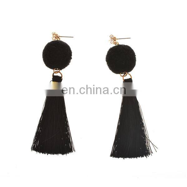 Punk Tassel Statement Chain Earring Colorful Fur Ball Dangle Stud Earring