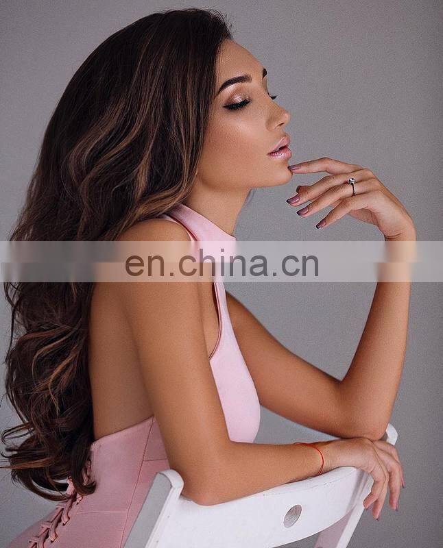 Amigo 2017 new designer pink halter backless sexy XXX bandage dress midi evening dresses for women party wear