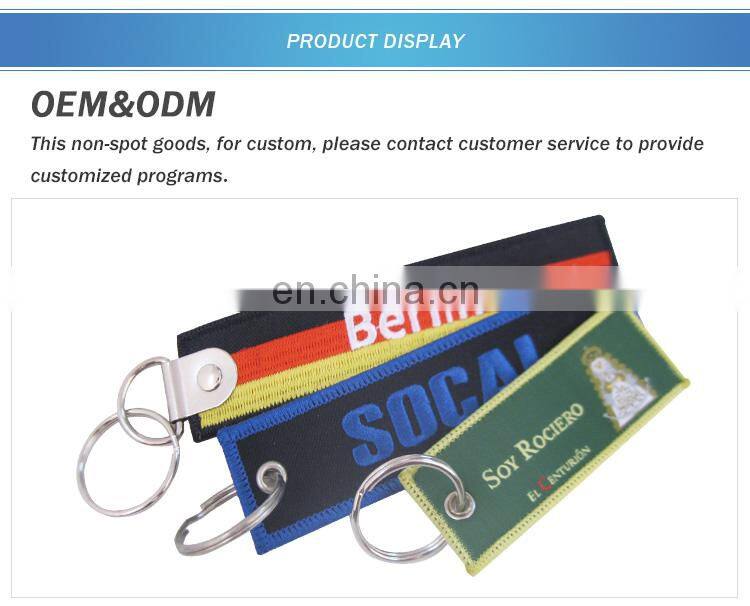 OEM keychain design, bulk cheap custom embroidery key ring with logo, airport fabric keychain for promotion