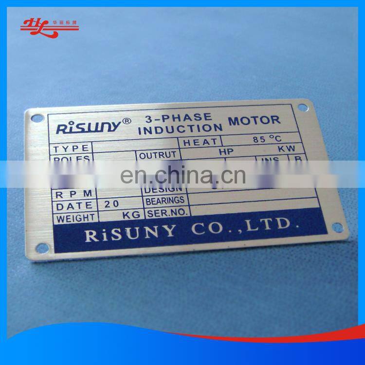 OEM etching and printing metal nameplate for industrial