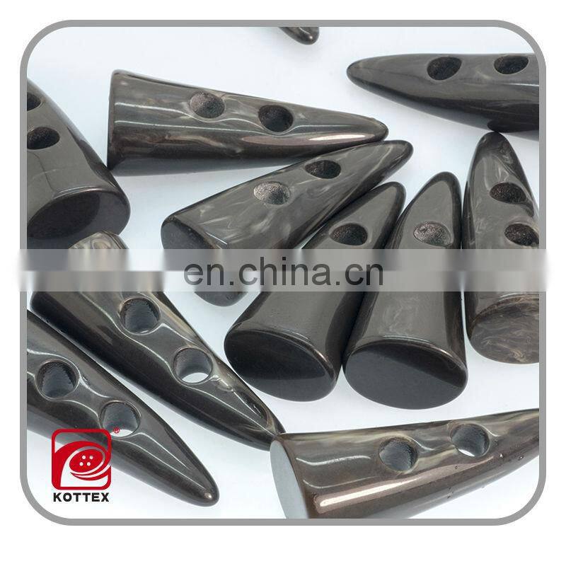 natural cow horns dark brown horn toggle button made of resin/polyester material