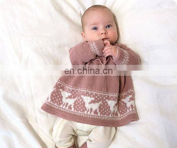 long sleeve Popular design red knitted dress baby girls kids for warm winter
